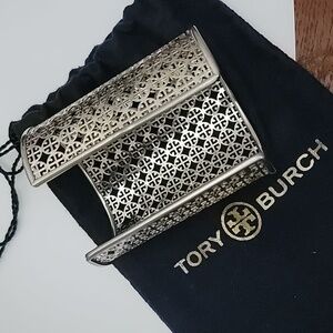 Tory Burch Intricate Silver Tone Cuff Bracelet